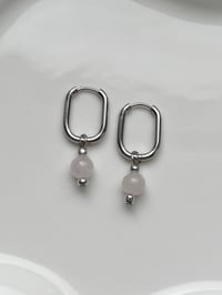 Stainless Steel Rose Quartz Oval Huggies