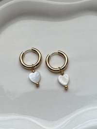 Image 3 of Mother of Pearl Heart 18k Gold plated Huggies