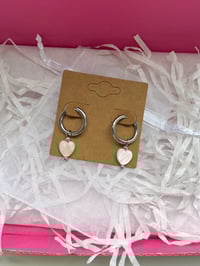 Image 2 of Mother of Pearl Heart Stainless Steel Huggies