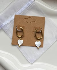 Image 2 of Mother of Pearl Heart Gold Oval Huggies