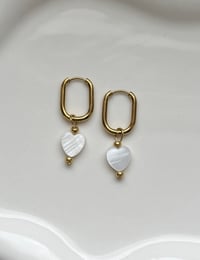 Image 1 of Mother of Pearl Heart Gold Oval Huggies