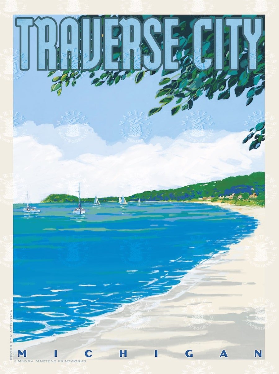 Original Traverse City Michigan Hand Drawn Art Print | Martens
