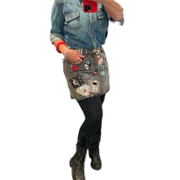 Image 10 of Women's black denim mini skirt, Reworked festival w- studs, patches, pins, chains etc 