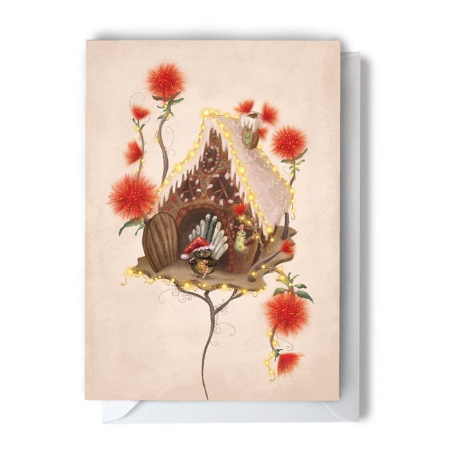 'Pohutukawa Gingerbread House' Greeting Card