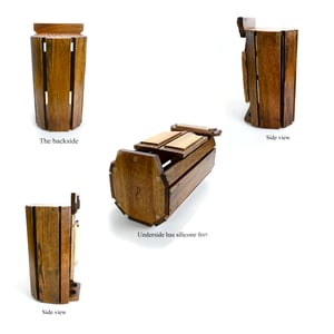 Image of Oak Whiskey Bourbon Caddy for countertop, with two glass shot glasses, Whiskey Lover, Unique Gift