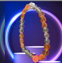 Image 1 of Sunset Glow Heart Charm Bracelet and earring set– Orange Acrylic Hearts & Clear Beads"