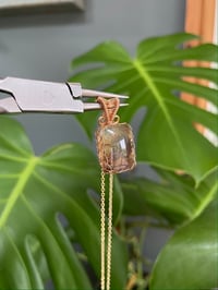 Image 1 of Gold Garden Quartz Rectangle  Crystal Necklace