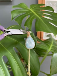 Image 3 of Gold Statement Larimar Teardrop Crystal Necklace