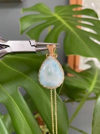Image 2 of Gold Statement Larimar Teardrop Crystal Necklace