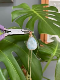 Image 4 of Gold Statement Larimar Teardrop Crystal Necklace