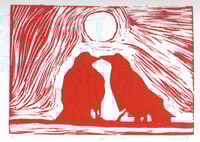 Crows at dusk in red