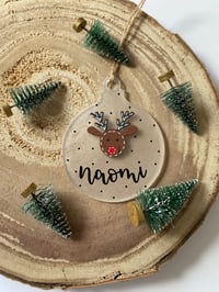 Personalised Reindeer Bauble – Hand Lettered Frosted Acrylic Decoration