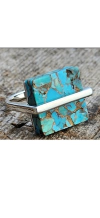 Image 2 of RING- VINTAGE BOHO TURQUOISE CUBE RING