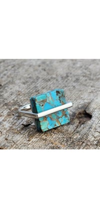 Image 1 of RING- VINTAGE BOHO TURQUOISE CUBE RING