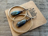 Image 4 of Labradorite . Indigo Blue series . Statement Brass earrings/ n12