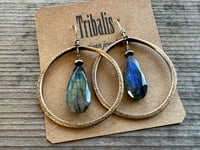 Image 2 of Labradorite . Indigo Blue series . Statement Brass earrings/ n12