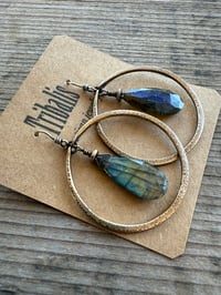 Image 12 of Labradorite . Indigo Blue series . Statement Brass earrings/ n12
