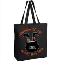 Image 1 of Member of the Witches Brew Crew Halloween personalized - witch trick or treat tote