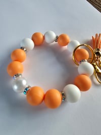 Image 2 of Game Day  Beaded wristlet keychain with pearlized focal bead 