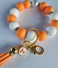 Image 4 of Game Day  Beaded wristlet keychain with pearlized focal bead 