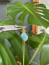 Image 2 of Gold Dainty Larimar Piece Crystal Necklace