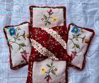 Image 1 of Set of 5 Lavender Sachets, Floral & Burgandy Calico 