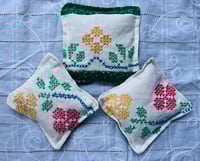 Image 1 of Set of 3 Lavender Sachets- Cross-stich flowers 