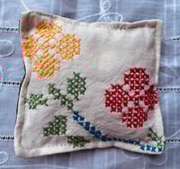 Image 2 of Set of 3 Lavender Sachets- Cross-stich flowers 