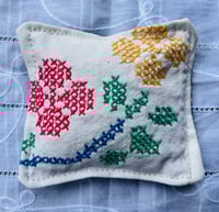 Image 5 of Set of 3 Lavender Sachets- Cross-stich flowers 
