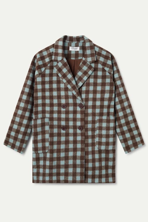 Image of 4-Abrigo de cuadros marrón