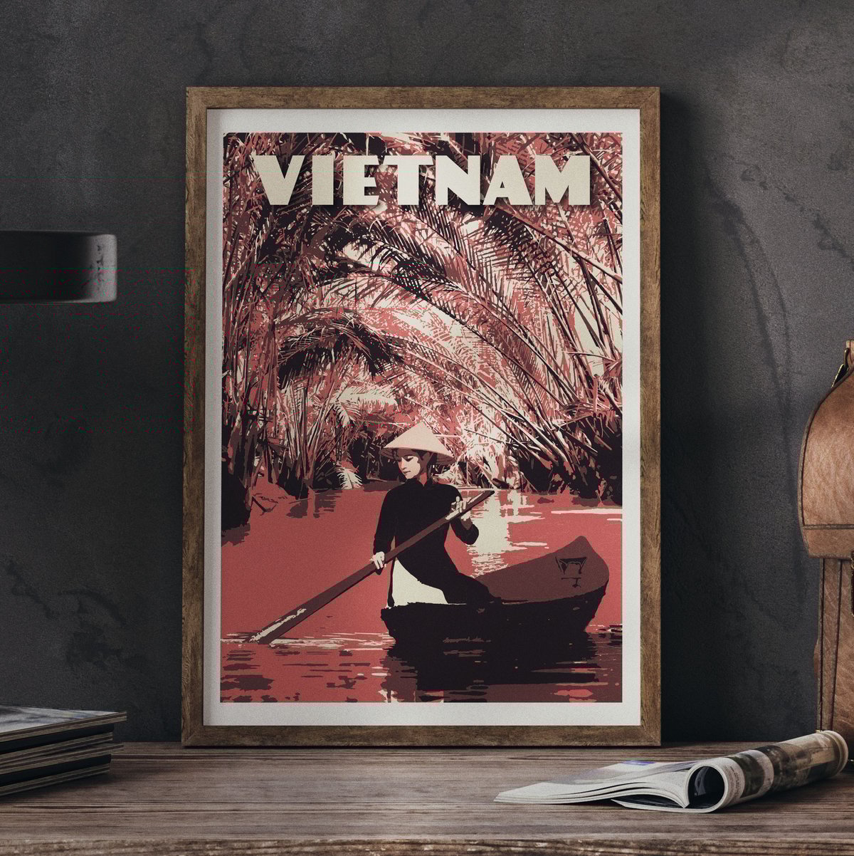 Image of Vintage Poster of Vietnam Arroyos – Woman in Canoe Retro Travel Wall Art