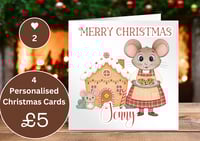 Image 1 of Set of 4 Personalised Christmas Cards - Festive Mice