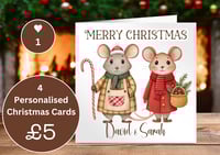Image 3 of Set of 4 Personalised Christmas Cards - Festive Mice