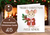 Image 4 of Set of 4 Personalised Christmas Cards - Festive Mice