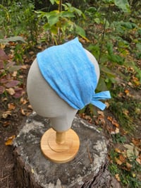 Image 2 of Lace Trimmed Linen Covering in Azure Crosshatch