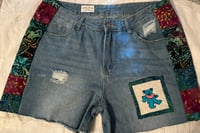 Image 1 of uPcYcLed Distressed Denim Shorts Grateful Dead bear Size 14