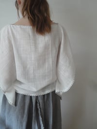 Image 2 of hand-made light cotton TOP / BLOUSE // wide, embroidered with linen thread