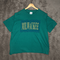 Image 1 of Milwaukee Wisconsin Boxy Single Stitch 90s T-Shirt XL Teal Made In USA