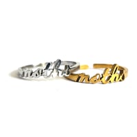 Image 1 of 'moths' Cursive Text Steel Ring