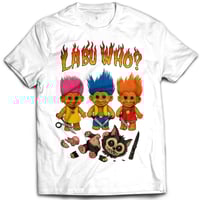 Image 4 of Woven Drip Labu Who Tee – Black, White, Blue