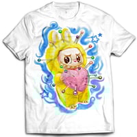 Image 1 of Woven Drip Labubu Voodoo Tee – White