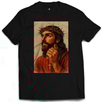 Image 2 of Woven Drip Jesus One Cross Tee – Black, White