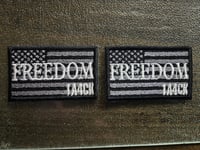 EMBROIDERED AMERICAN FLAG BLACK AND GRAY WITH WHITE FREEDOM AND 1A4CK 3.25X2IN 