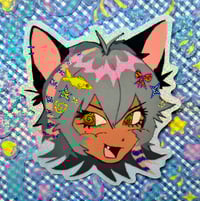 Image 2 of Kitty Girl and Seal Girl Stickers 4in Glitter Stickers