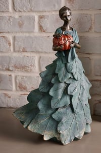 Image 1 of Autumn Leaf Figurine Lady with Pumpkin