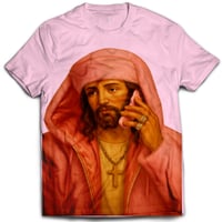Image 2 of Woven Drip Dipset Jesus Tee – Black, White, Pink