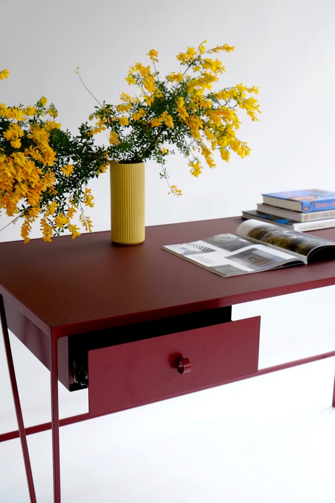 Image of Large Study Desk with Natural Linoleum Top & Drawers