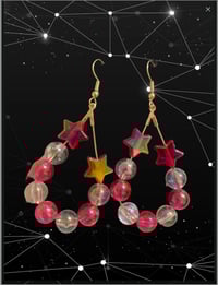 Image 1 of Pink & White Oval Acrylic Bead Earrings with Star Accents – Lightweight Dangle Statement Earrings