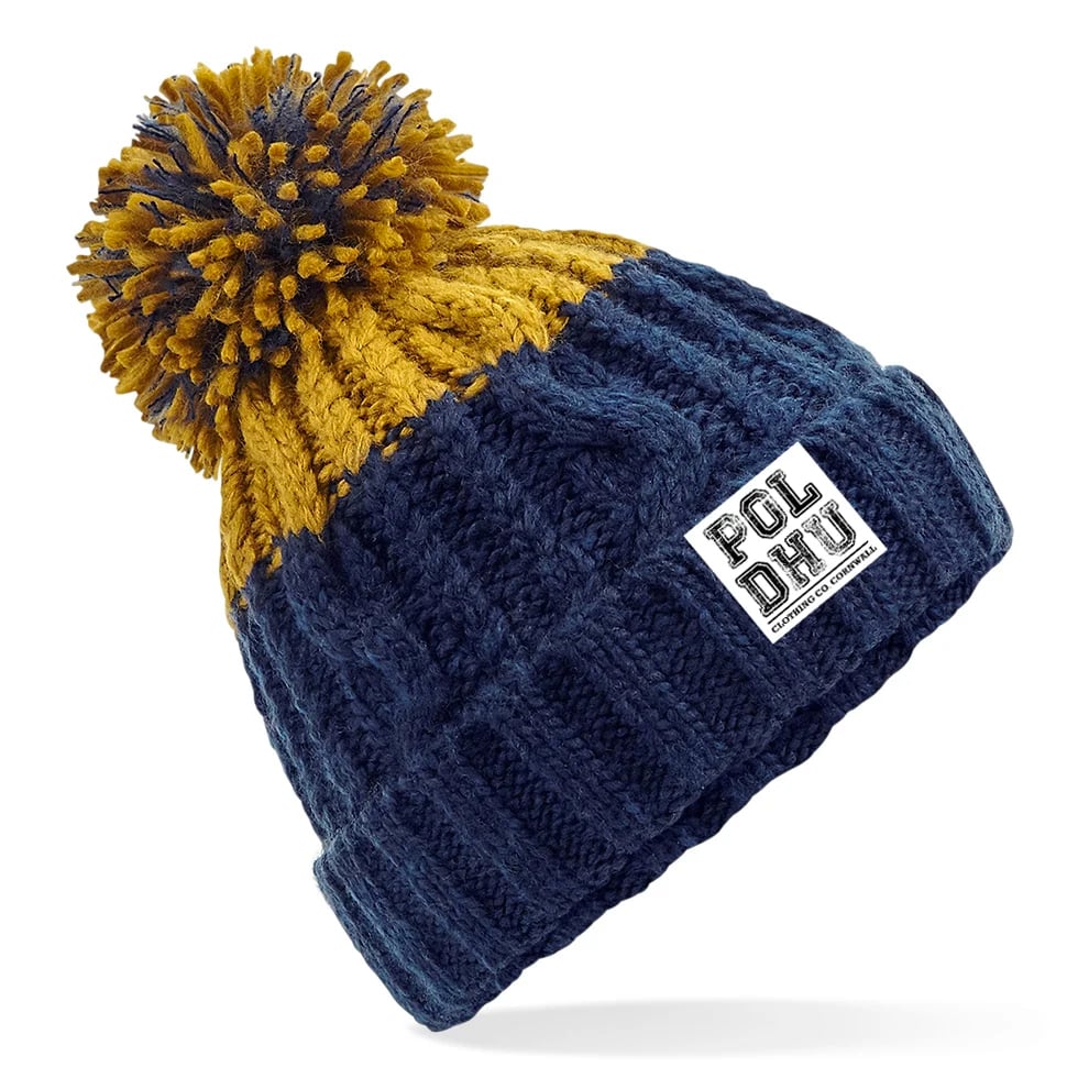 POLDHU MUSTARD/NAVY BOBBLE HAT