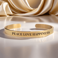 Image 1 of Inspirational Bracelets "Peace Love Happiness" uplifting bracele daily reminder to live with calm.